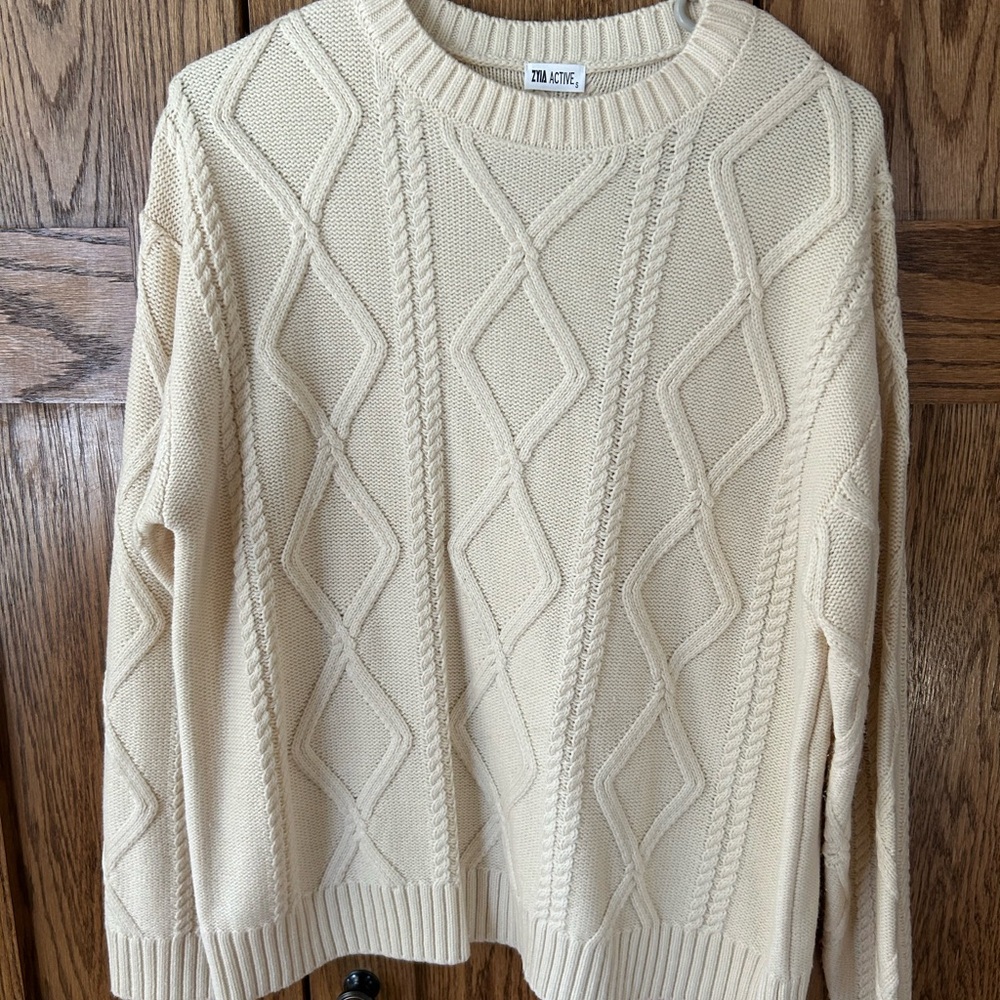 ZYIA Active Cream Cable Knit Sweater